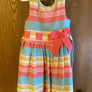 Bonnie Jean Girls' Bright Linen Stripe Pull Thru Ribbon Dress